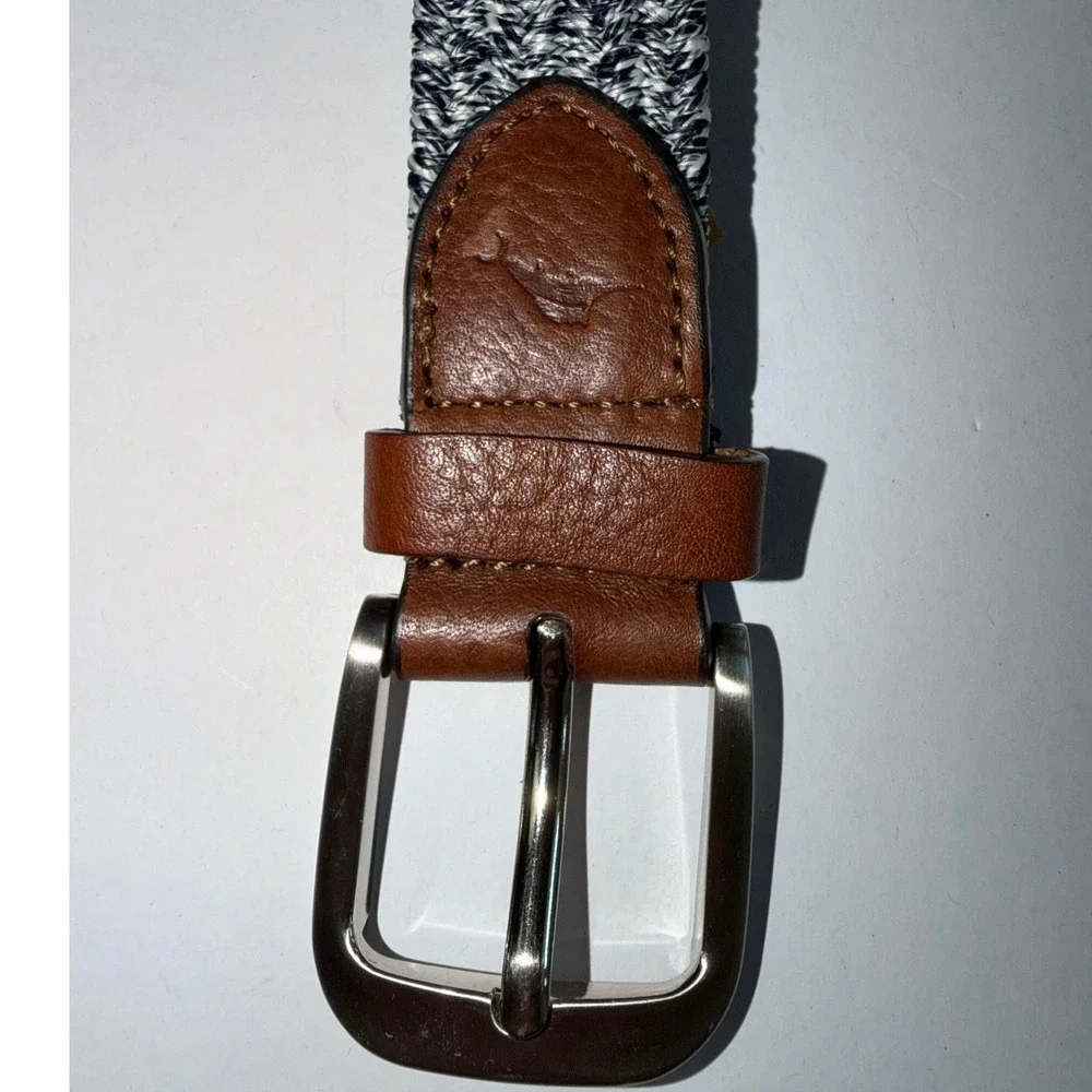 Tommy Bahama Belt Mens 2XL Blue White Woven Braided w/Leather Trim Casual